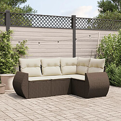 vidaXL Salon de jardin 4 pcs avec coussins marron résine tressée