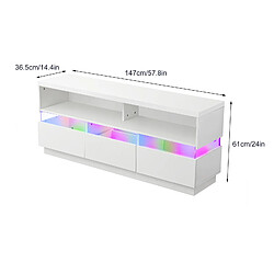 Acheter KILISKY Meuble TV moderne - 147cm Meuble TV à deux niveaux avec lumières LED - Blanc laqué