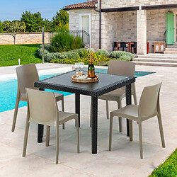 Table Carrée Noire 90x90cm Avec 4 Chaises Colorées Grand Soleil Set Extérieur Bar Café Rome Passion, Couleur: Bleu