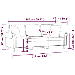 vidaXL Canapé 3 places avec oreillers gris foncé 180 cm velours pas cher