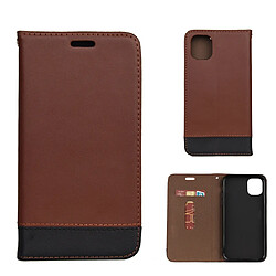 Wewoo Coque Pour iPhone 11 Etui à rabat en cuir véritable avec support et fentes cartes Marron