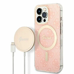 Guess Maroquinerie Guess Bundle Pack MagSafe 4G - Ensemble coque pour iPhone 13 Pro + chargeur MagSafe (Rose/Or)