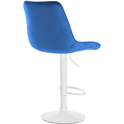 Decoshop26 Tabouret de bar x1 réglable en hauteur pivotant à 360° assise en velours bleu couture verticale pied métal blanc 10_0005432 pas cher