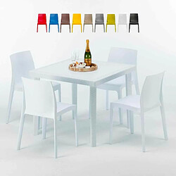 Table Carrée Blanche 90x90cm Avec 4 Chaises Colorées Grand Soleil Set Extérieur Bar Café Rome Love, Couleur: Blanc