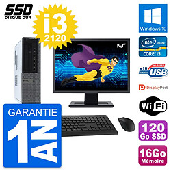 PC Dell 990 DT Ecran 19" Intel Core i3-2120 RAM 16Go SSD 120Go Windows 10 Wifi - Occasion