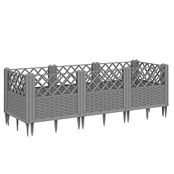 vidaXL Jardinière avec piquets gris clair 123,5x43,5x43,5 cm PP