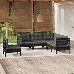 vidaXL Salon de jardin 5 pcs avec coussins Noir Bois de pin