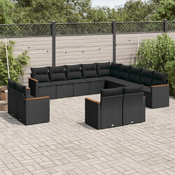 vidaXL Salon de jardin avec coussins 13 pcs noir résine tressée