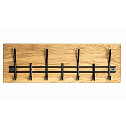 Pegane Patère murale en bois massif chêne huilé et métal noir - Longueur 60 x Hauteur 20 x Profondeur 10 cm