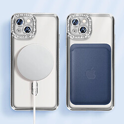 Avizar Coque Diamant pour iPhone 14 Protection MagSafe Contour Strass Argent pas cher