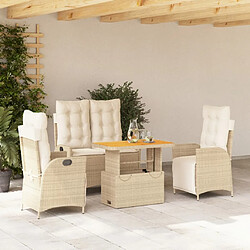 vidaXL Ensemble à manger de jardin coussins 4 pcs beige résine tressée