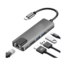 Chrono Hub USB C, 5-en-1 USB C vers HDMI, adaptateur multiport USB C avec Ethernet 1000M, blanc