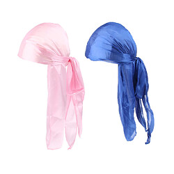 Avis 2 Pièces Durag Headwear Cap Chute De Cheveux Écharpe Bandana Turban Bleu Royal + Rose