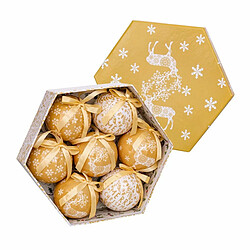 BigBuy Christmas Boules de Noël Doré Papier Polyfoam Cerf 7,5 x 7,5 x 7,5 cm (7 Unités)