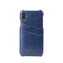 Wewoo Etui en cuir Fierre Shann Retro Oil en cire PU pour iPhone X / XS, avec emplacements pour cartes (bleu)