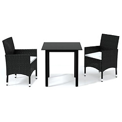 vidaXL Ensemble à dîner de jardin avec coussins 3 pcs poly rotin noir