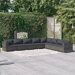 vidaXL Salon de jardin 8 pcs avec coussins Résine tressée Gris