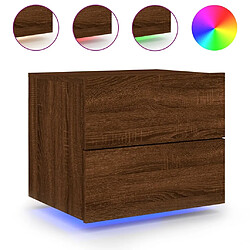 Maison Chic Lot de 2 Tables de chevet,Table de nuit,Table d'appoint pour salon murales avec lumières LED - chêne marron -MN83448 pas cher