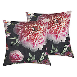 Beliani Lot de 2 coussins HEDERA 45 x 45 cm Floral Noir