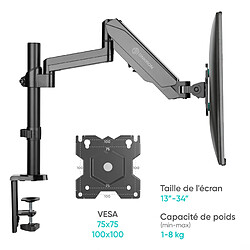 Avis ONKRON Bras Articulé Écran PC 13 - 34 Pouces Ecran, Support Ecran PC Bureau Poids jusqu'à 8 kg - Porte Ecran PC VESA 75x75 &amp; VESA 100x100/Pied pour Ecran PC Inclinable Pivotant Rotatif G70-B Noir