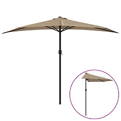 Helloshop26 Parasol de balcon avec mât en aluminium taupe 300 x 150 cm demi 02_0008307