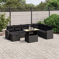 Maison Chic Ensemble Tables et chaises d'extérieur 9 pcs avec coussins,Salon de jardin noir résine tressée -GKD847705