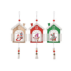 C110 3PCS Maison de Noël Pendentif en bois Pendentif en bois Imprimer Pendentif Scène de Noël Décoration Ornements de Noël