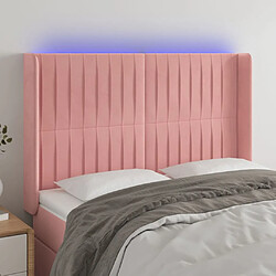 vidaXL Tête de lit à LED Rose 147x16x118/128 cm Velours