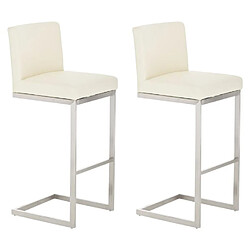 Decoshop26 Lot de 2 tabourets de bar design moderne support en acier inoxydable assise en PVC crème 10_0004386