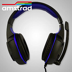 Casque Pro Gamer Amstrad Basic AMS H555 bleu avec Rétroéclairage LED - 40mm Power Bass avec micro intégré, réglage volume