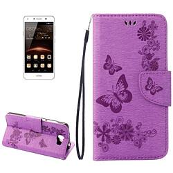 Wewoo Housse Étui Violet pour Huawei Y5II fleurs pressées motif de papillon horizontal en cuir flip avec boucle magnétique & Titulaire & Slots de cartes Portefeuille