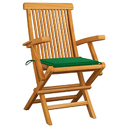 vidaXL Chaises de jardin avec coussins vert lot de 3 Bois teck massif