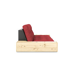 Inside 75 Canapé lit futon BASE rouge couchage 130cm dossiers noirs et accoudoirs coffres