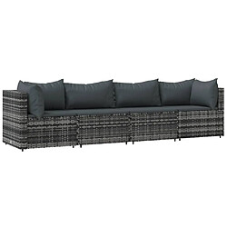 vidaXL Salon de jardin 4 pcs avec coussins Gris Résine tressée