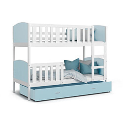 Kids Literie Lit Superposé Tomy 90x190 Blanc - bleu Livré avec sommiers, tiroir et matelas en mousse de 7cm