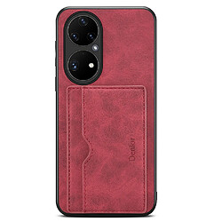 Coque en TPU + PU avec béquille, porte-carte, hybride rouge pour votre Huawei P50