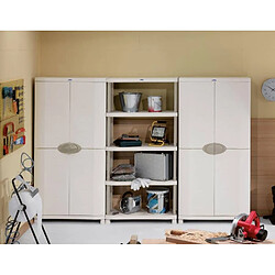 Avis Pegane Armoire meuble de rangement 4 étagères intérieur/extérieur coloris beige - Longueur 90 x Profondeur 45 x Hauteur 184 cm