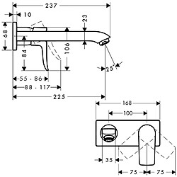 Hansgrohe - Mitigeur lavabo Metris encastré mural, Bec long 225mm, bonde à écoulement libre chromé