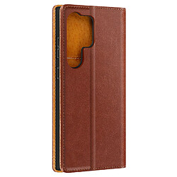 Avizar Housse Portefeuille pour Samsung Galaxy S24 Ultra Cuir Véritable Marron