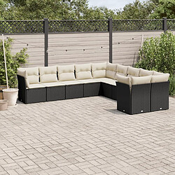 Maison Chic Salon de jardin 10 pcs avec coussins | Ensemble de Table et chaises | Mobilier d'Extérieur noir résine tressée -GKD99993