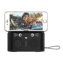 Avis Universal Black sans fil Bluetooth 4.2 Haut-parleur Mignon Cat Portable Mini Dessin animé Subwoofer Support de téléphone AZ15395