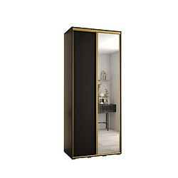 Abiks Meble Armoire à portes coulissantes Davos 3 H235.2 x L100 x P45 2 portes coulissante (Noir/Noir/Or)