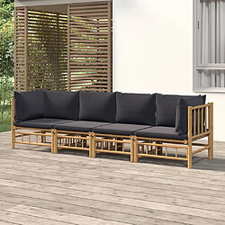 vidaXL Salon de jardin 4 pcs avec coussins gris foncé bambou