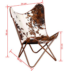 vidaXL Chaise papillon marron et blanc cuir de vache pas cher