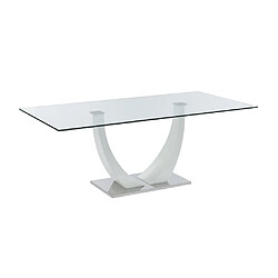 Avis Vente-Unique Table à manger 8 personnes en verre trempé, MDF et acier inoxydable - Blanc - MEZZO II