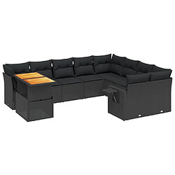 vidaXL Salon de jardin 10 pcs avec coussins noir résine tressée