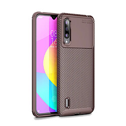 Wewoo Coque Souple en TPU antichoc Texture fibre de carbone Beetle Series pour Xiapmi Mi CC9 Marron