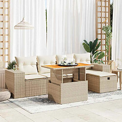 vidaXL Salon de jardin 6 pcs avec coussins beige résine tressée acacia