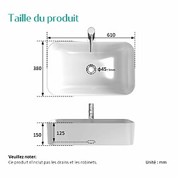 EMKE Vasque à Poser Salle de Bain en céramique, Lavabo rectangulaire en céramique, blanc brillant - 61 x 38 x 15 cm pas cher