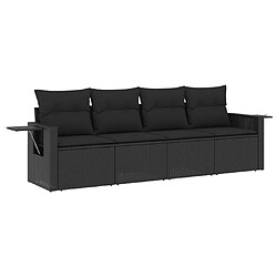 vidaXL Salon de jardin 4 pcs avec coussins noir résine tressée